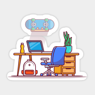 Workspace Laptop With Skateboard, Plant And Bag Sticker